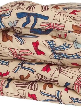 Sage and Clare Introduces Lottie. Beautiful Bow Pattern on Euro Flax Linen.Queen